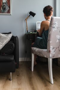 Kaboompics - Woman Typing On Laptop At Home Desk, Rear View