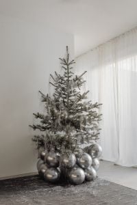 Kaboompics - Silver Christmas Tree with Silver Balloons in a Minimal White Interior