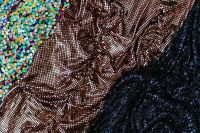 Kaboompics - Bronze Sequin Mesh with Colorful and Navy Fabric Edges, Textile Texture Background