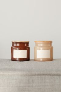 Kaboompics - Amber and Cream Candle Mockups with Wooden Lids