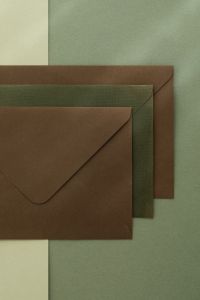 Kaboompics - Brown and Green Envelopes on Minimal Paper Background