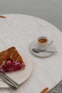 Kaboompics - Croissant and Espresso on a Marble Coffee Table