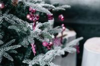 Kaboompics - Pink Christmas Ornaments On Frosted Tree