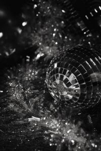 Kaboompics - Black and White Disco Ball on Sparkling Tinsel