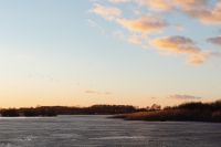 Kaboompics - Wide Frozen Lake with Reeds and Birds at Sunset