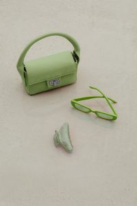 Kaboompics - Lime Green Handbag with Sunglasses and Flower