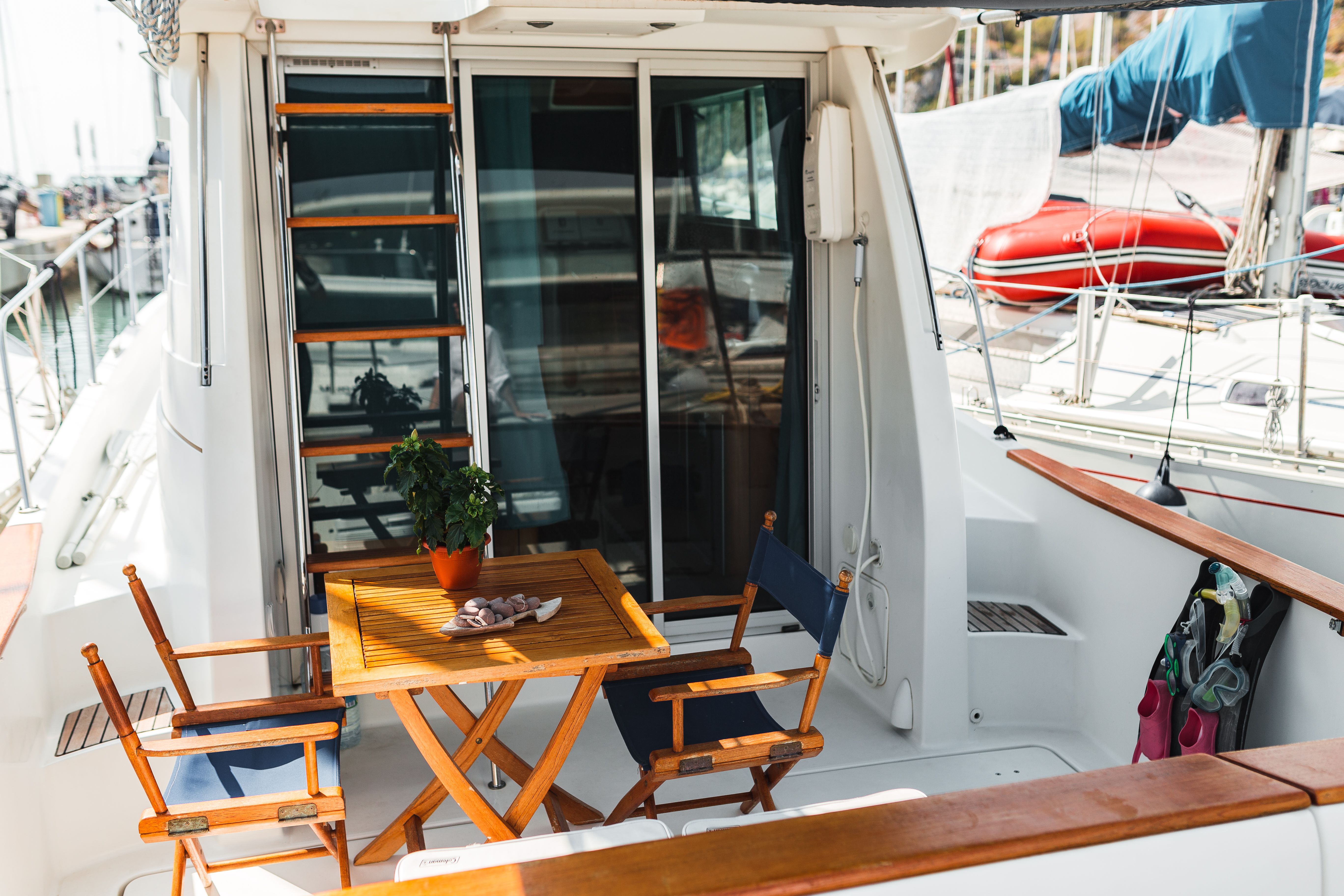 Table and chairs on the yacht