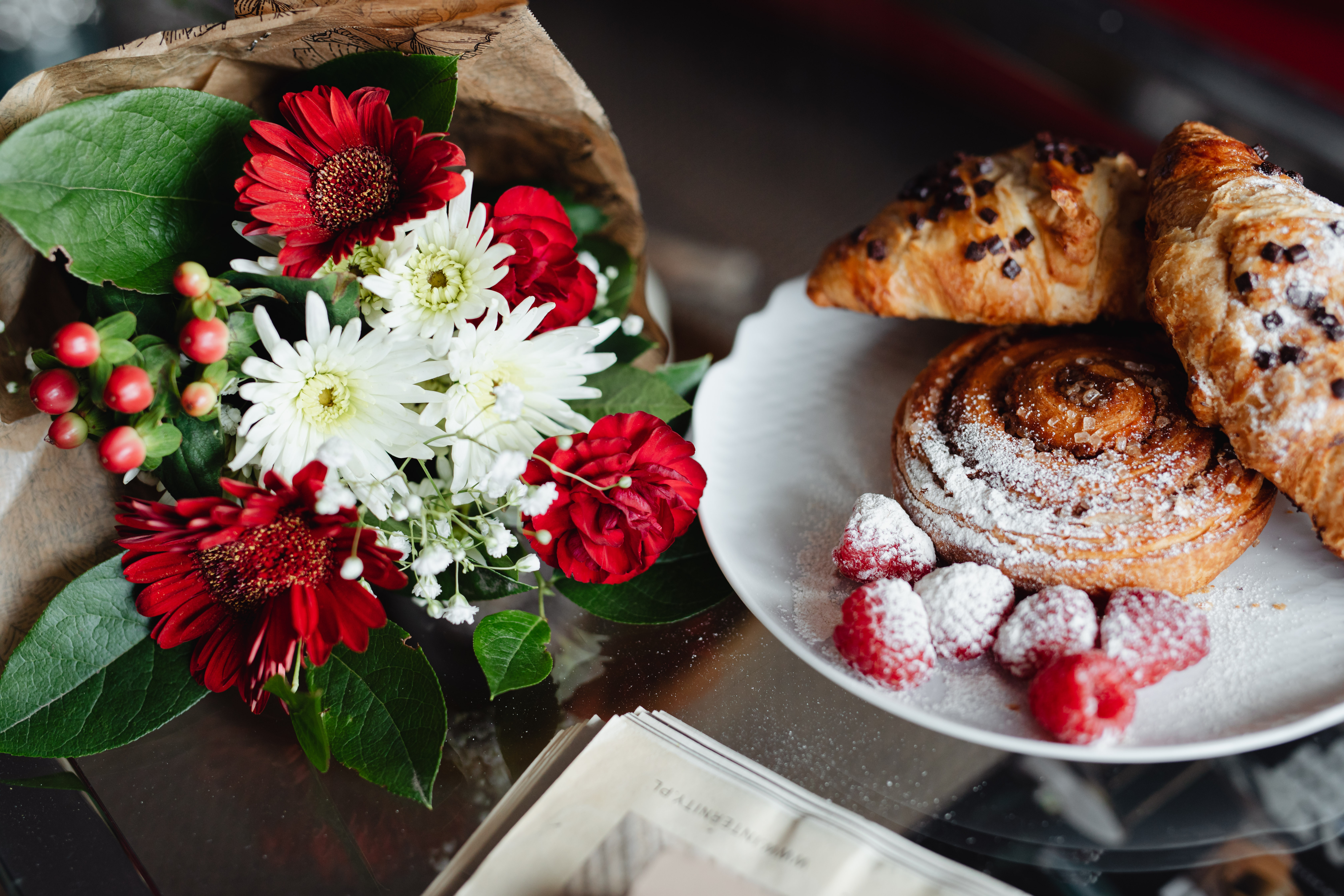 Flowers - Cinnamon Rolls and croissant