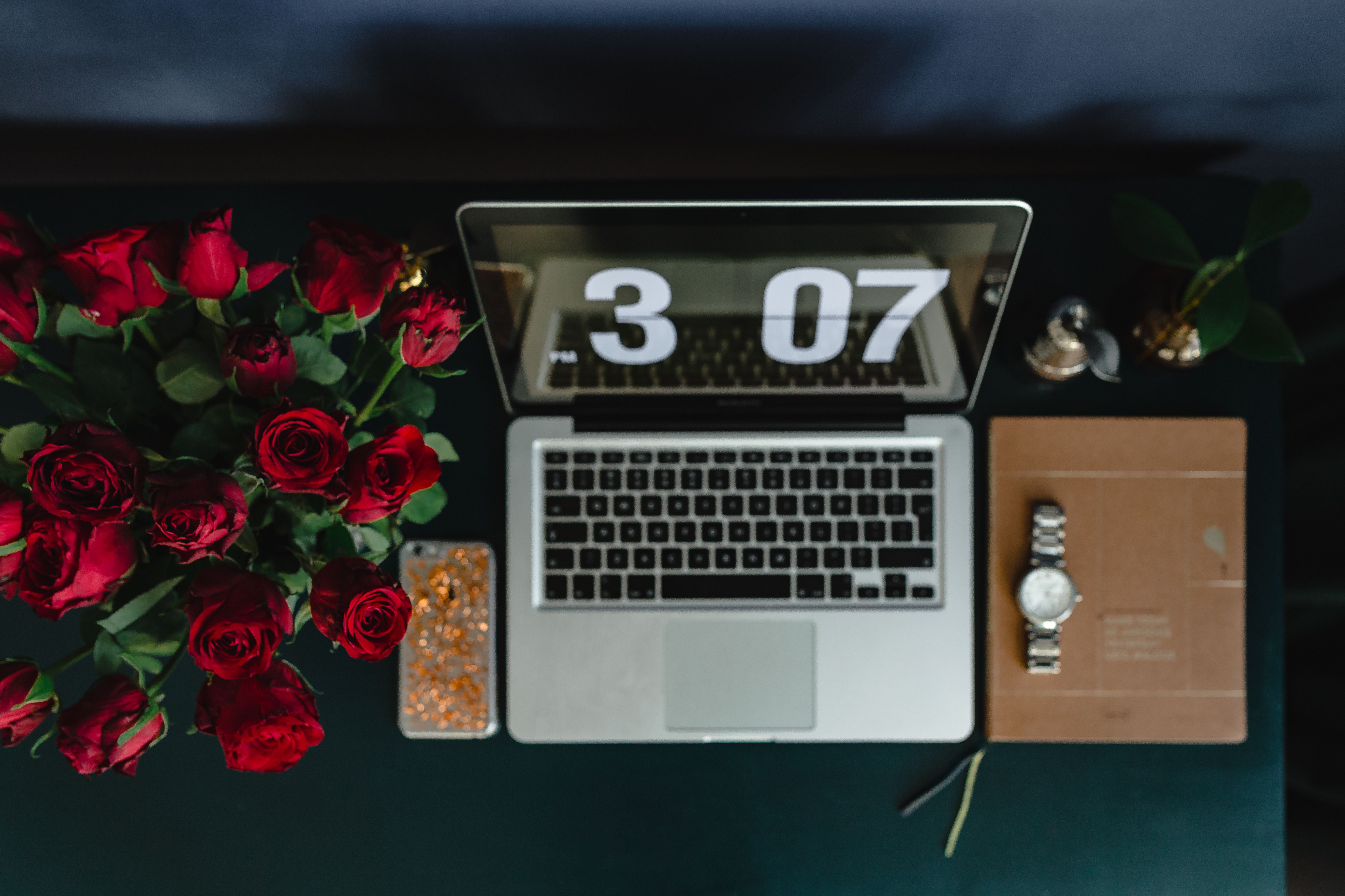 Office Desk Table With Red Roses