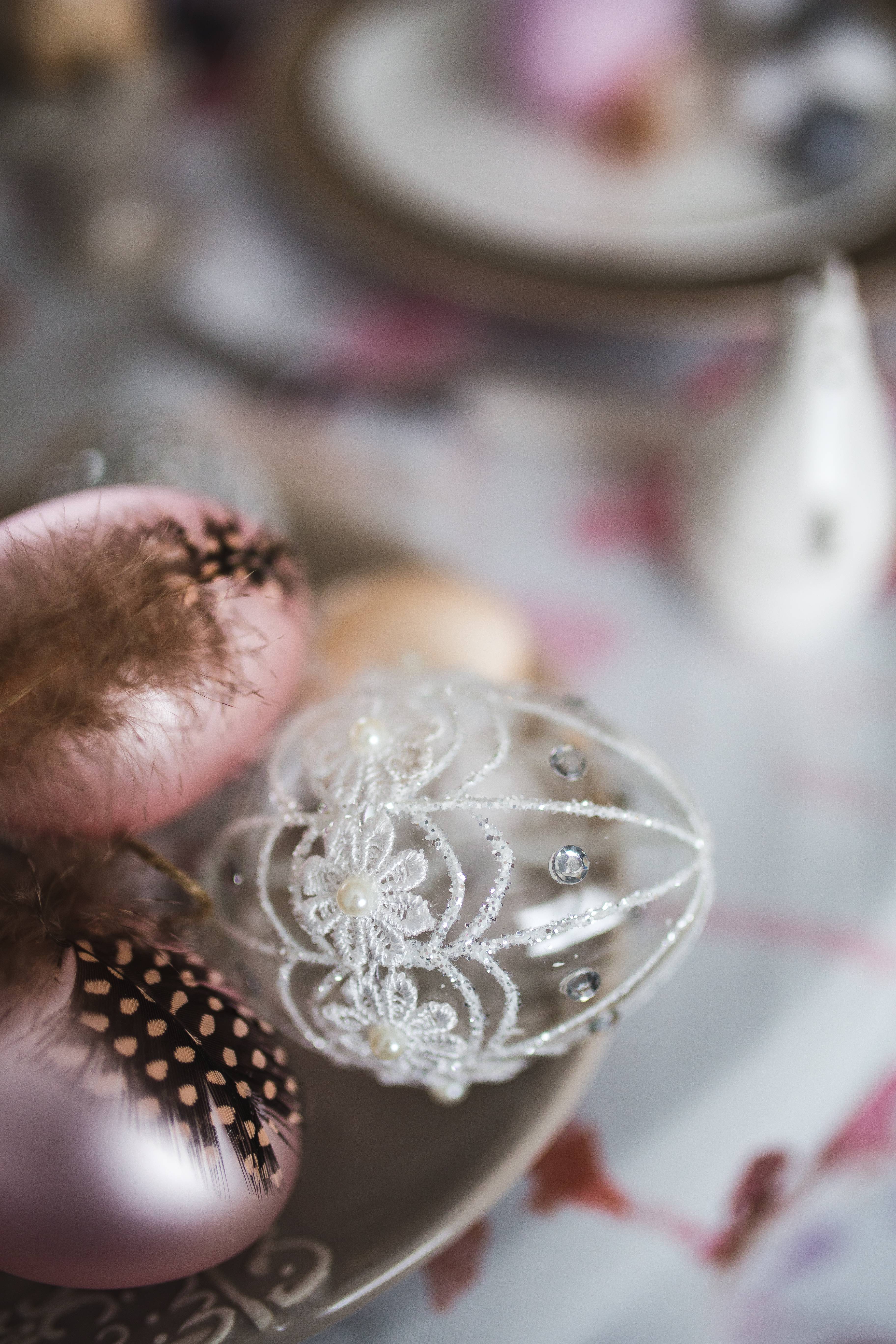 Close-up of ornamental eggs on an easter table